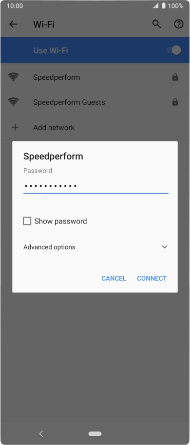 Key in the password for the Wi-Fi network and press CONNECT.