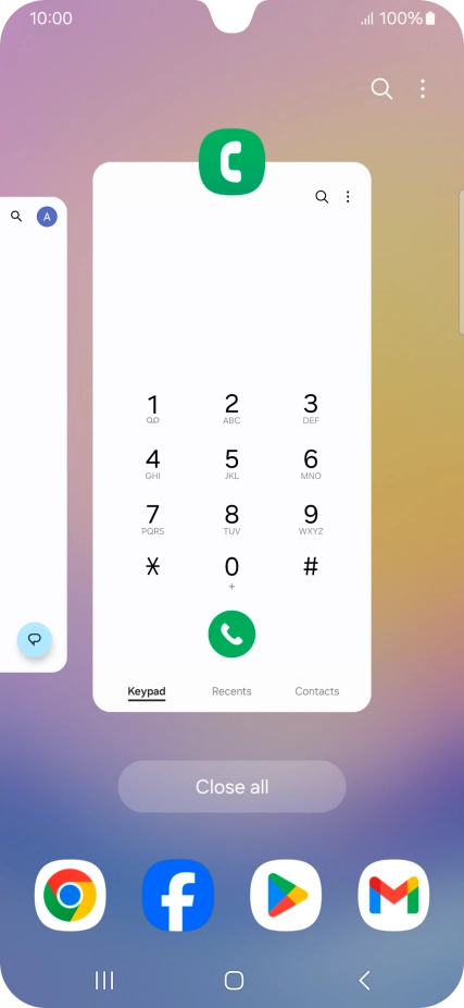 To end one running application, slide your finger upwards on the required application.