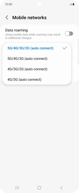 Press the required network mode.