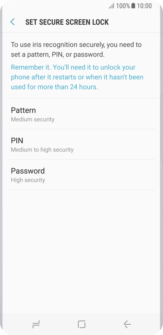 Press the required setting and follow the instructions on the screen to create an additional phone lock code.