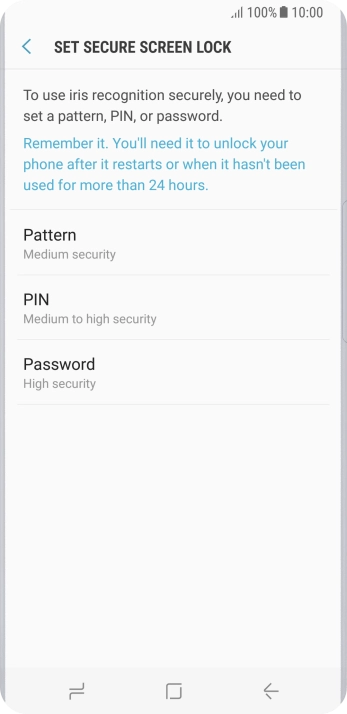 Press the required setting and follow the instructions on the screen to create an additional phone lock code.