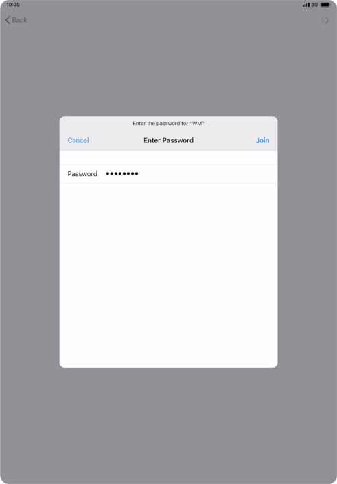 Key in the password for the Wi-Fi network and press Join.