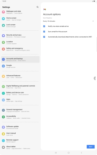 If this screen is displayed, you email account has been recognised and set up automatically. Follow the instructions on the screen to key in more information and finish setting up your tablet.