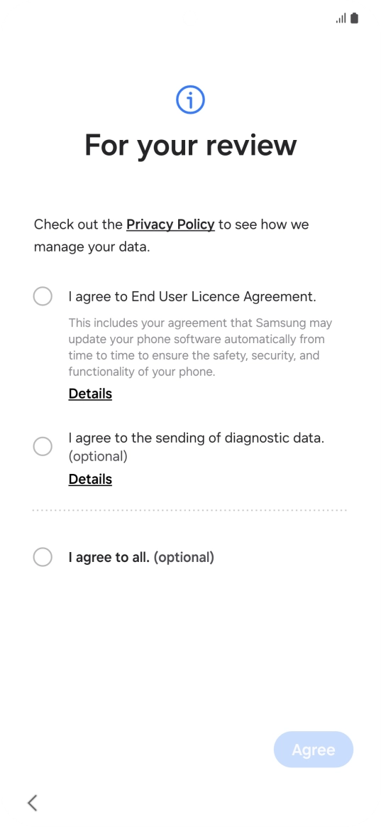 Press the fields next to the required settings to select them.