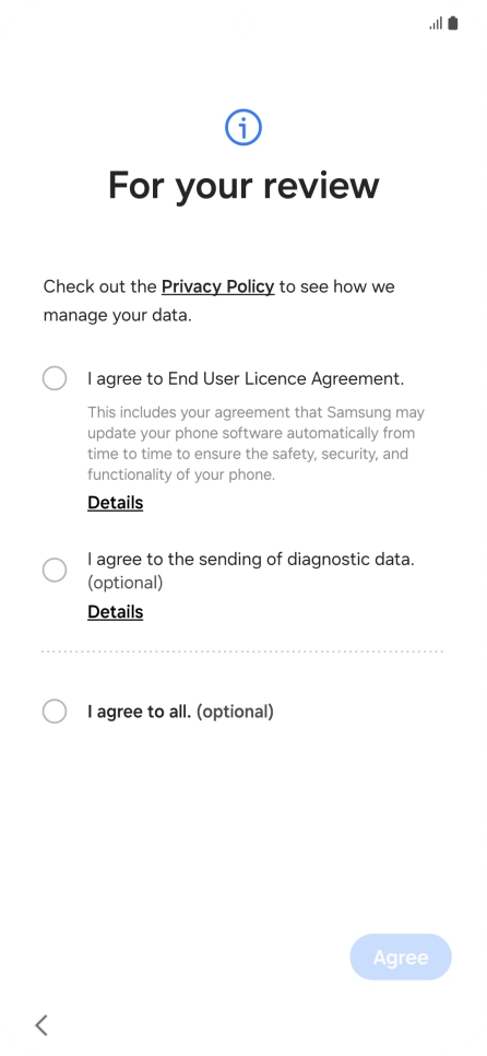Press the fields next to the required settings to select them.