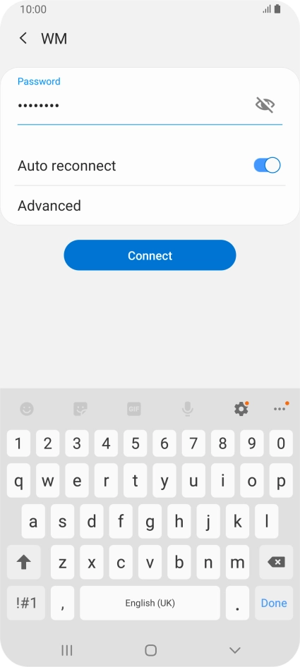 Key in the password for the Wi-Fi network and press Connect.