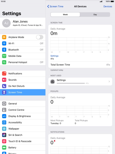 The use for the past week is displayed next to Total Screen Time.