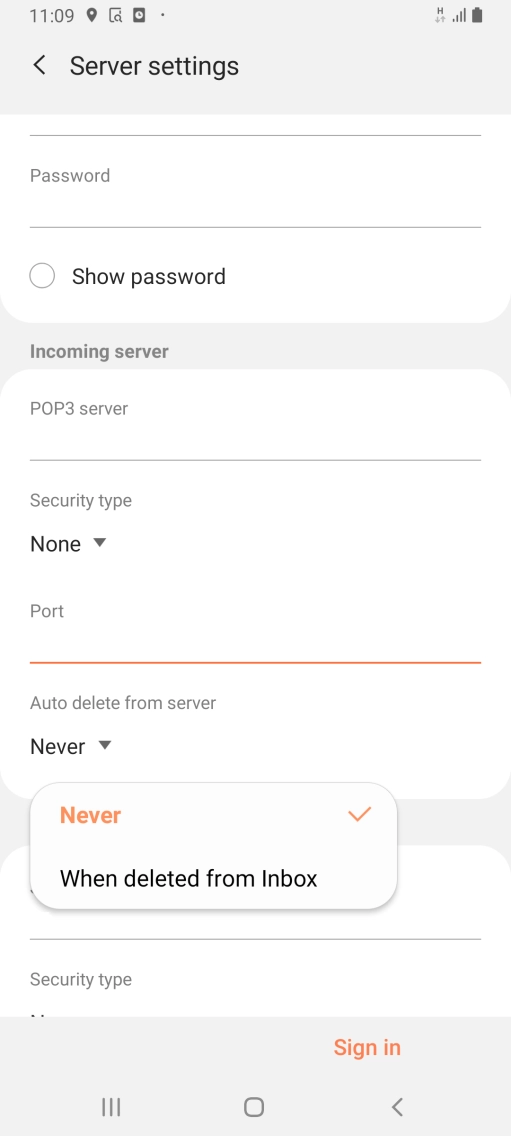 Press Never to keep email on the server when you delete them on your phone.