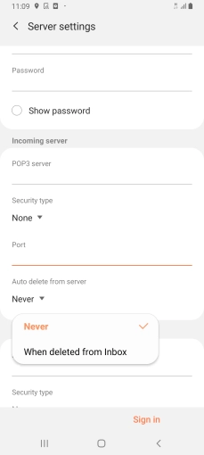 Press Never to keep email on the server when you delete them on your phone.