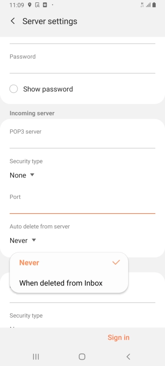 Press Never to keep email on the server when you delete them on your phone.