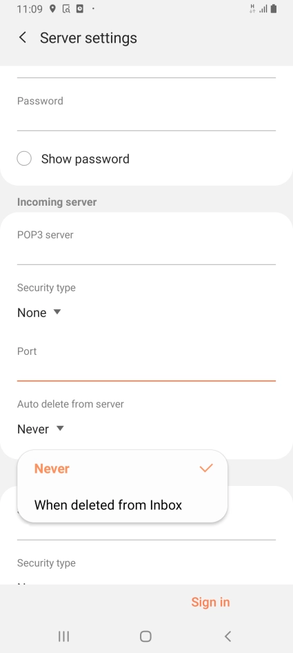 Press Never to keep email on the server when you delete them on your phone.