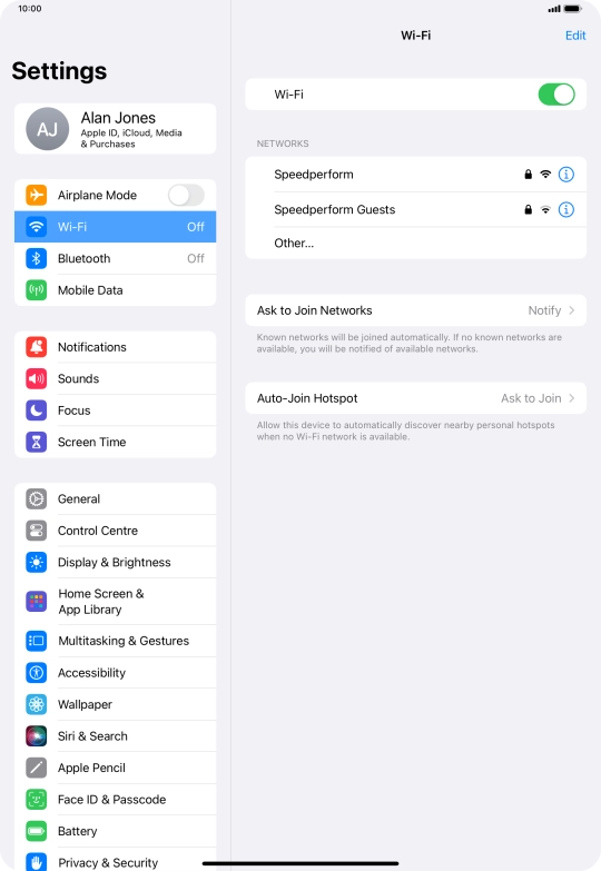Press the required Wi-Fi network and key in the password for the Wi-Fi network.
