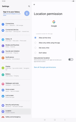 Press the required setting.