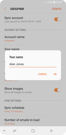 Key in the required sender name and press OK.