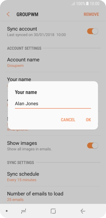 Key in the required sender name and press OK.