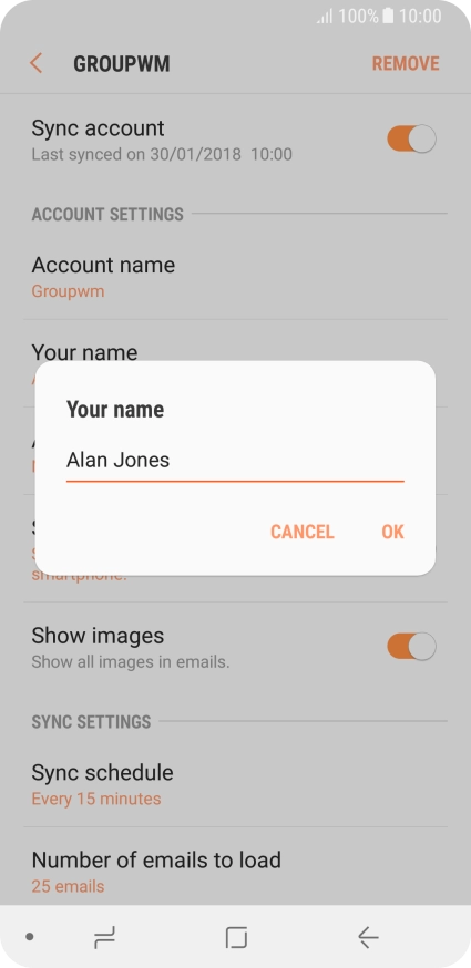Key in the required sender name and press OK.