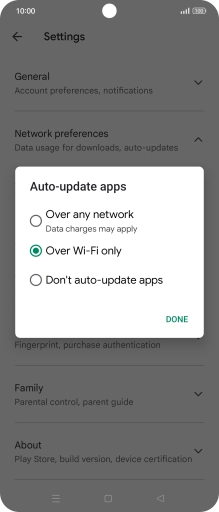 To turn on automatic update of apps using mobile network, press Over any network.