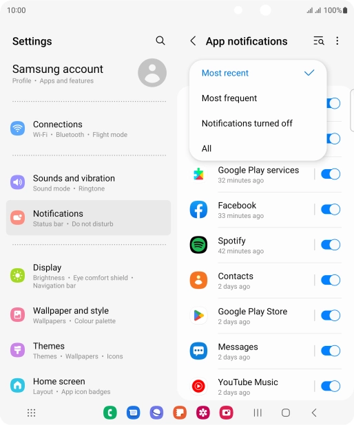 Press the required setting.