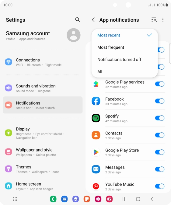 Press the required setting.