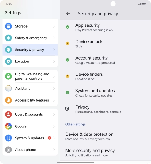 Press More security and privacy.