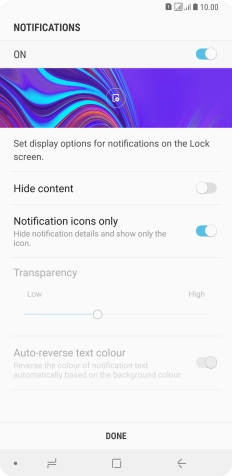 Press the indicator next to the required settings.