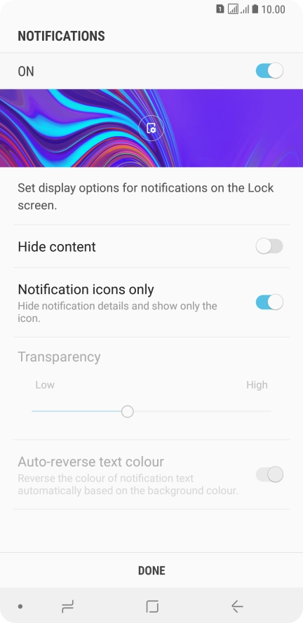 Press the indicator next to the required settings.