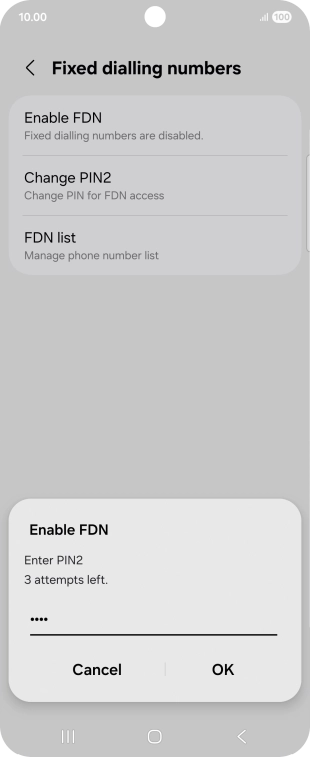 Key in your PIN2 and press OK. The default PIN2 is 0000.
