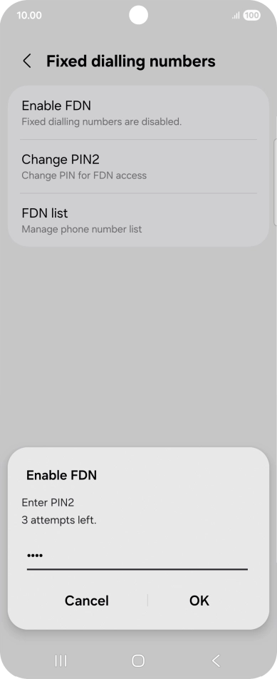 Key in your PIN2 and press OK. The default PIN2 is 0000.