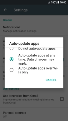 To turn on automatic update of apps using Wi-Fi, press Auto-update apps over Wi-Fi only.