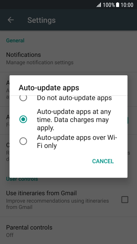 To turn on automatic update of apps using Wi-Fi, press Auto-update apps over Wi-Fi only.