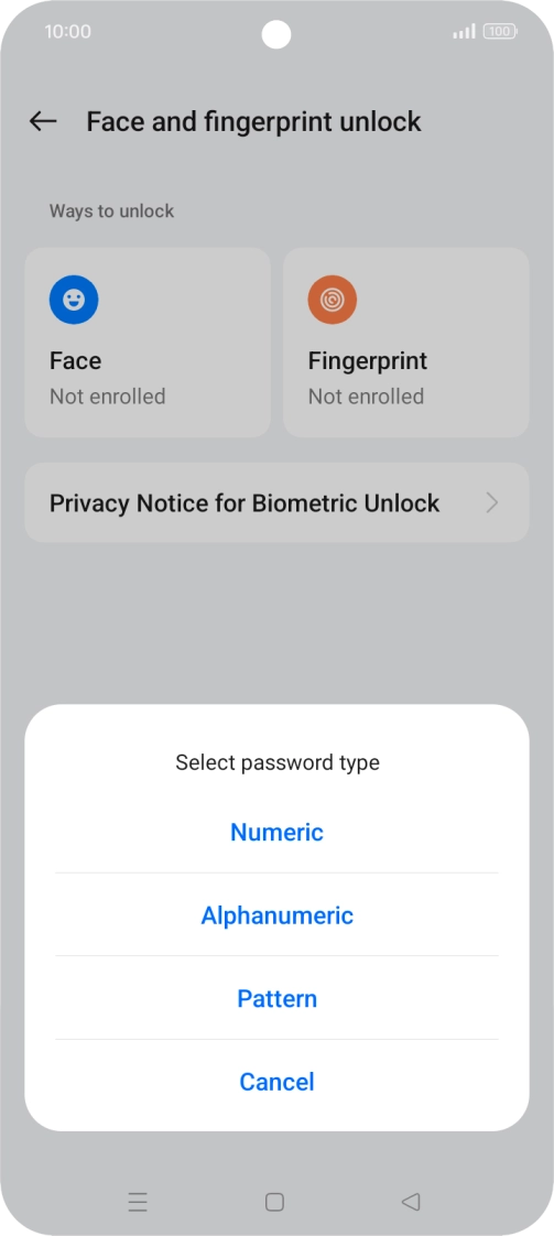 Press the required phone lock code.