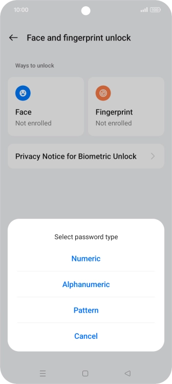 Press the required phone lock code.