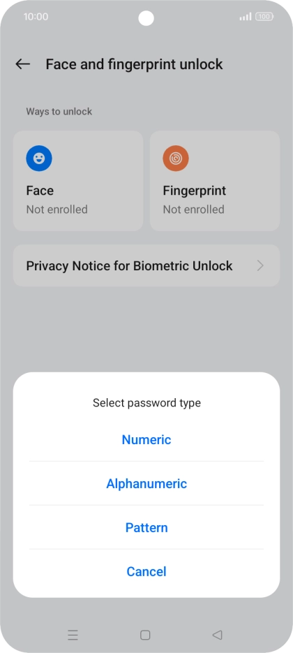 Press the required phone lock code.