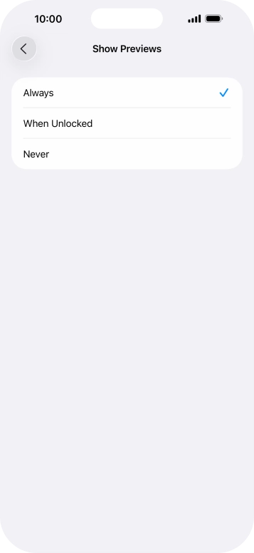 To select notification preview on the lock screen, press Always.
