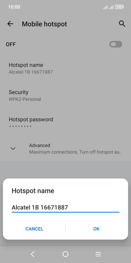 Key in the required Wi-Fi hotspot name and press OK.