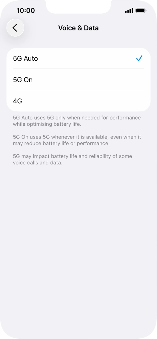 To turn on automatic switch between 5G and 4G, press 5G Auto.
