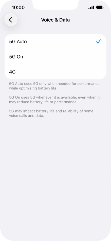 To turn on automatic switch between 5G and 4G, press 5G Auto.