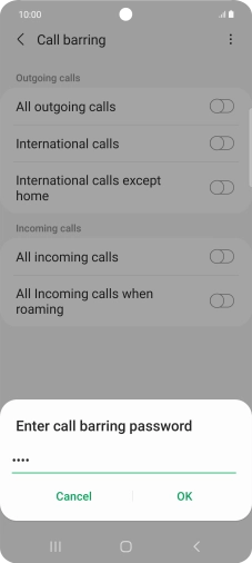 Key in your barring password and press OK.