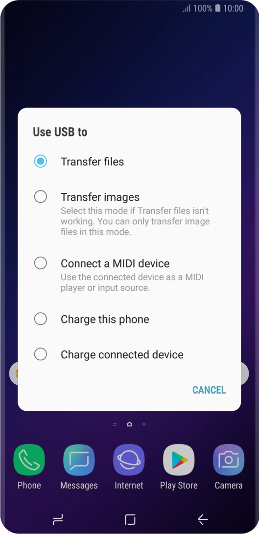 Press Transfer files to turn on the function.