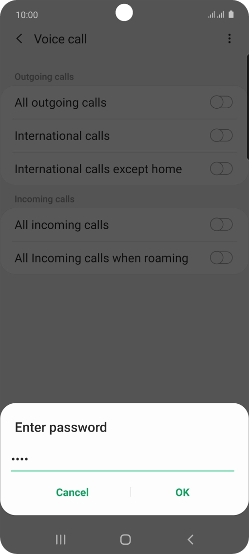 Key in your barring password and press OK.
