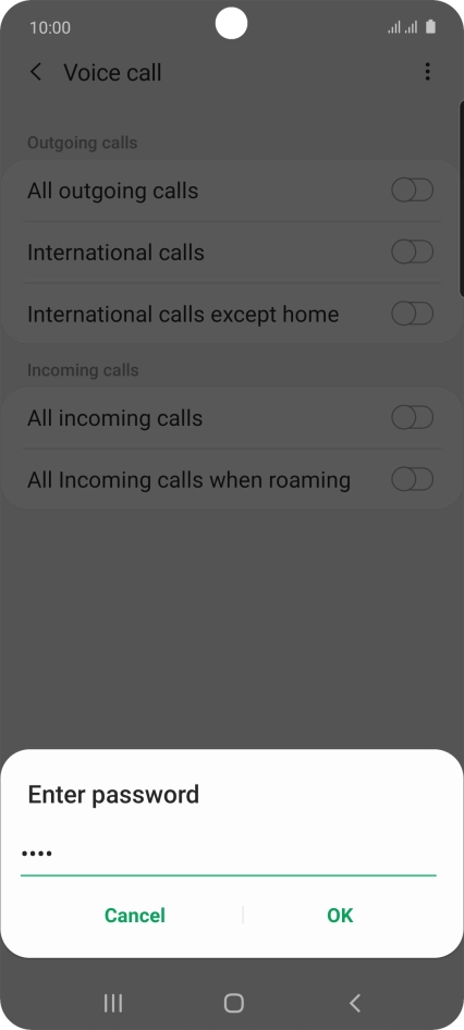 Key in your barring password and press OK.