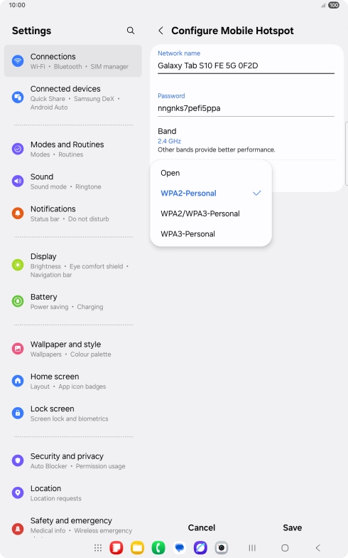 Press WPA3-Personal to password protect your Wi-Fi hotspot.