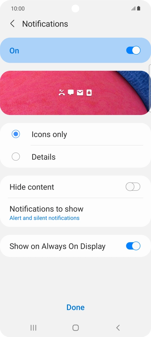 Press the required settings to turn them on or off.