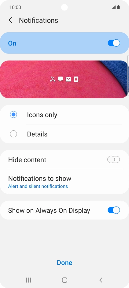Press the required settings to turn them on or off.