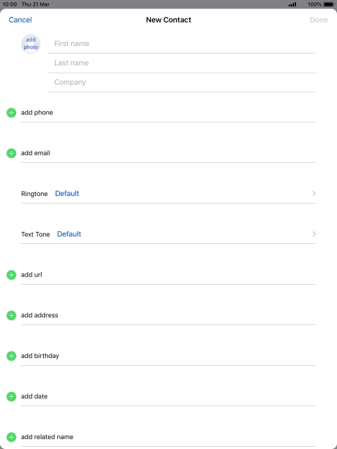 Press First name and key in the first name.