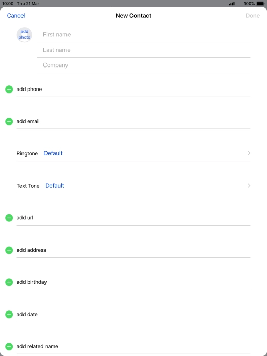 Press First name and key in the first name.