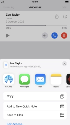 Press the required setting and follow the instructions on the screen to share or save the message.