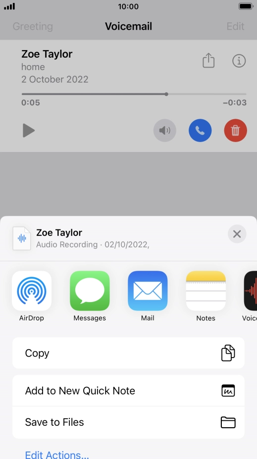 Press the required setting and follow the instructions on the screen to share or save the message.
