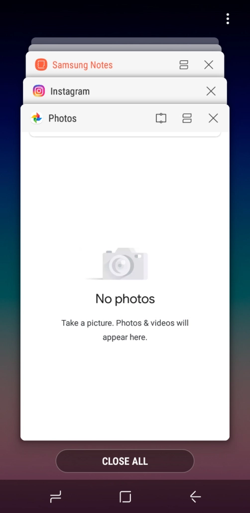 To end one running application, slide your finger right on the required application.