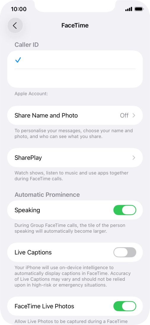 Press the required setting below 